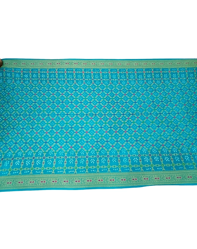 All Over Sea Green Color Dupion Silk Bandhani Saree-1