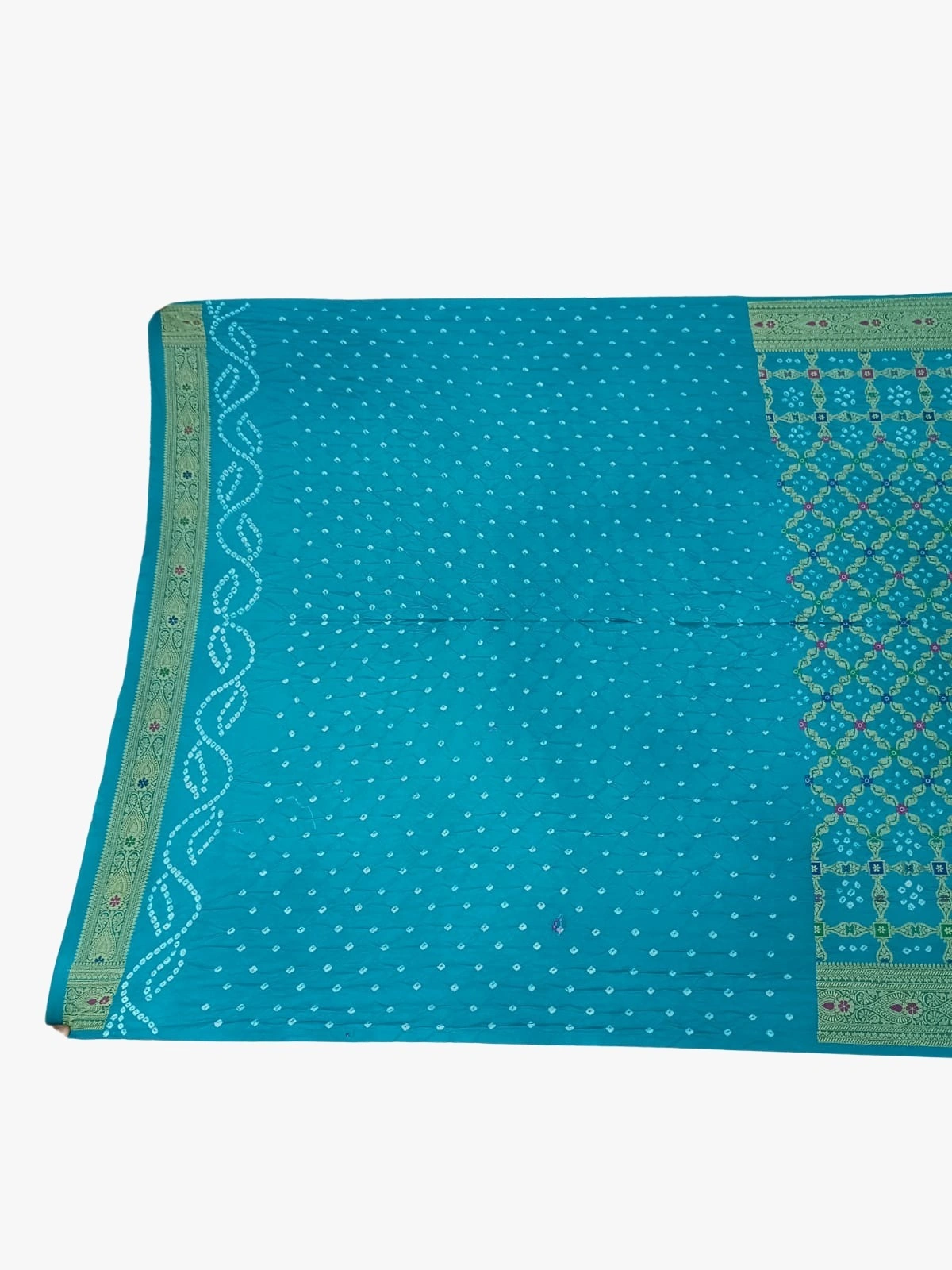 All Over Sea Green Color Dupion Silk Bandhani Saree-2