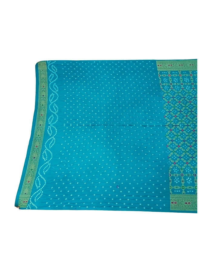 All Over Sea Green Color Dupion Silk Bandhani Saree-2