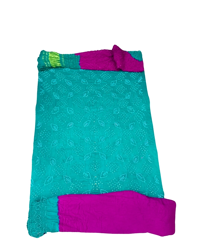 Sea Green &amp; Magenta Color Gaji Silk Bandhani Dress-KSB7X-9363