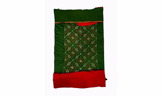 Green & Red Color Cotton Satin Bandhani Dress