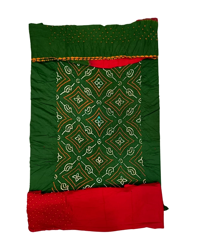 Green &amp; Red Color Cotton Satin Bandhani Dress-KSB2X-12865