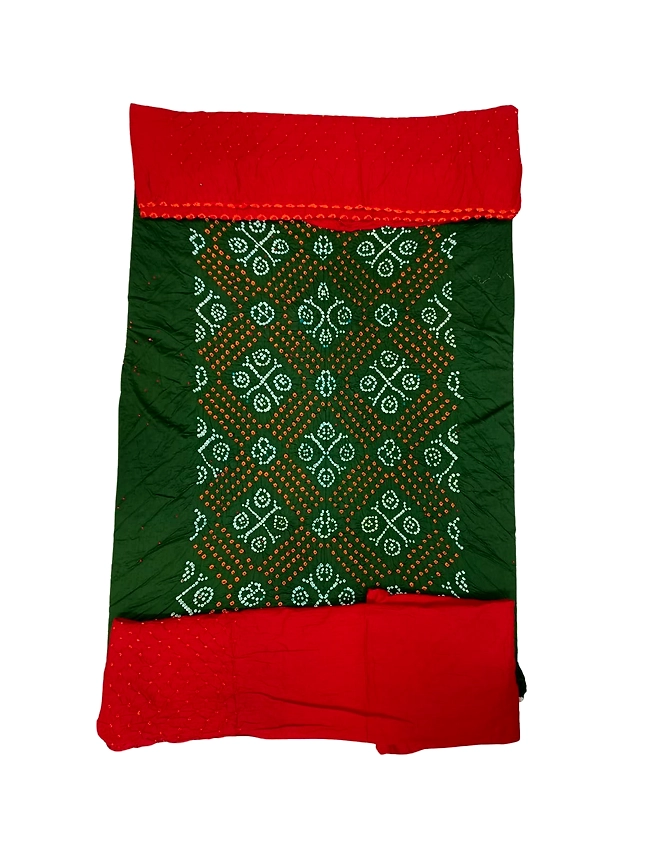 Green &amp; Red Color Cotton Satin Bandhani Dress-KSB2X-12872