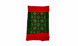 Green & Red Color Cotton Satin Bandhani Dress