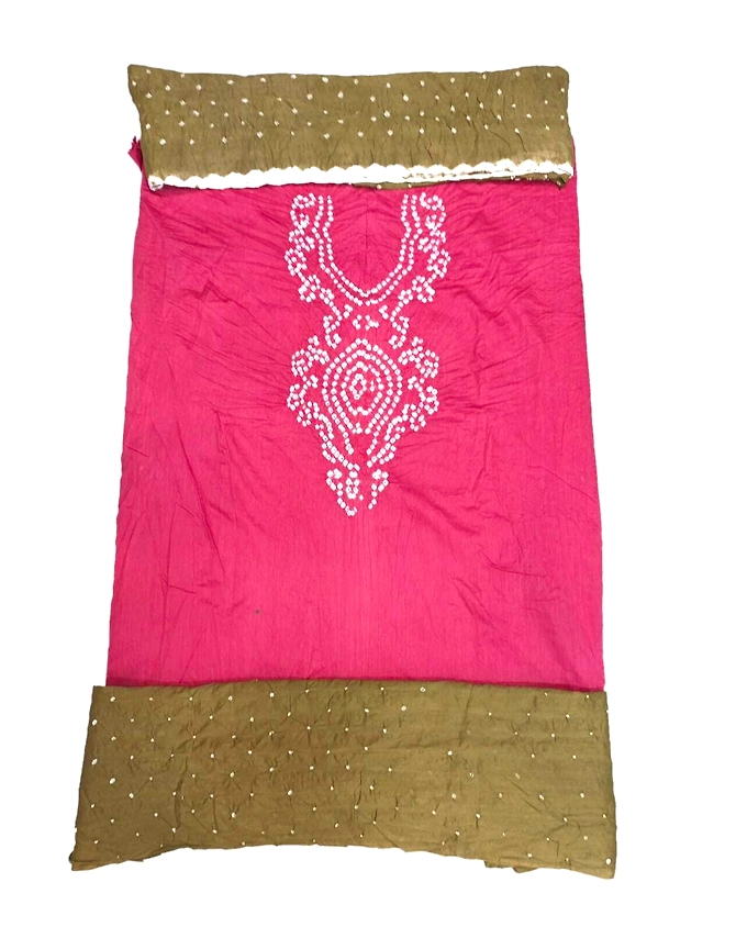 Peach &amp; Mahendi Color Cotton Satin Bandhani Dress-1