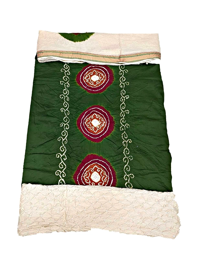 Mahendi &amp; Cream Color Cotton Satin Bandhani Dress-1