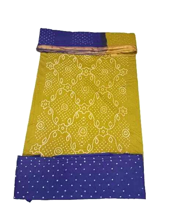 Mahendi And Blue Color Cotton Satin Bandhani Dress-1
