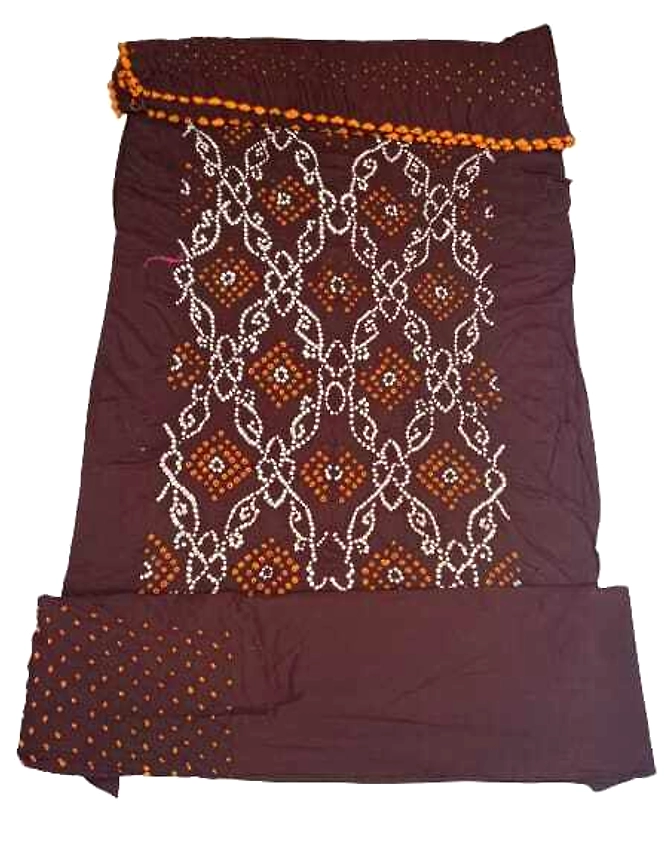 All Over Chocolate Color Cotton Satin Bandhani Dress-1