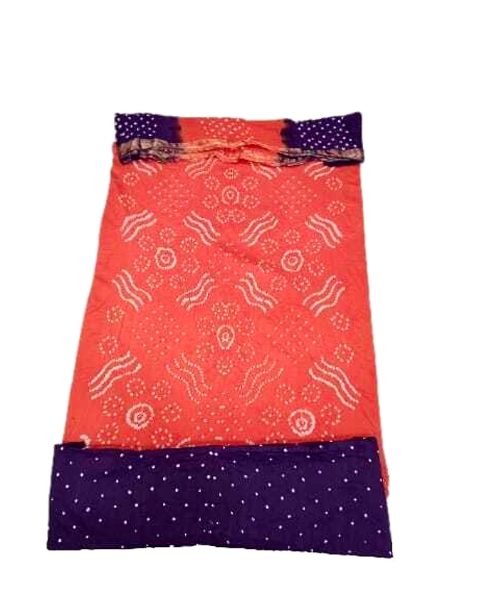 Peach &amp; Purple Color Cotton Satin Bandhani Dress-1