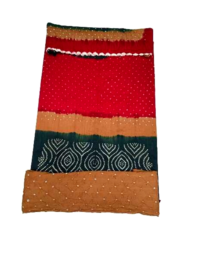 Red Multy Color Cotton Satin Bandhani Dress-1