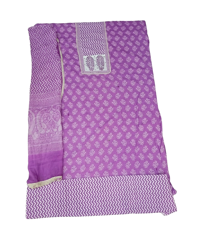 All Over Lavender Color Cotton Satin Printed Dress-1