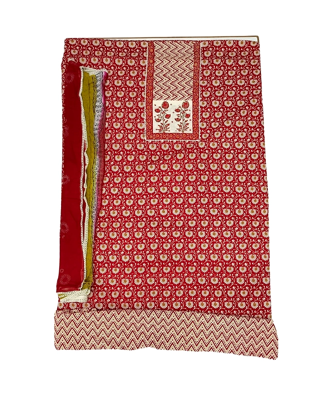 All Over Red Color Cotton Satin Printed Dress-1