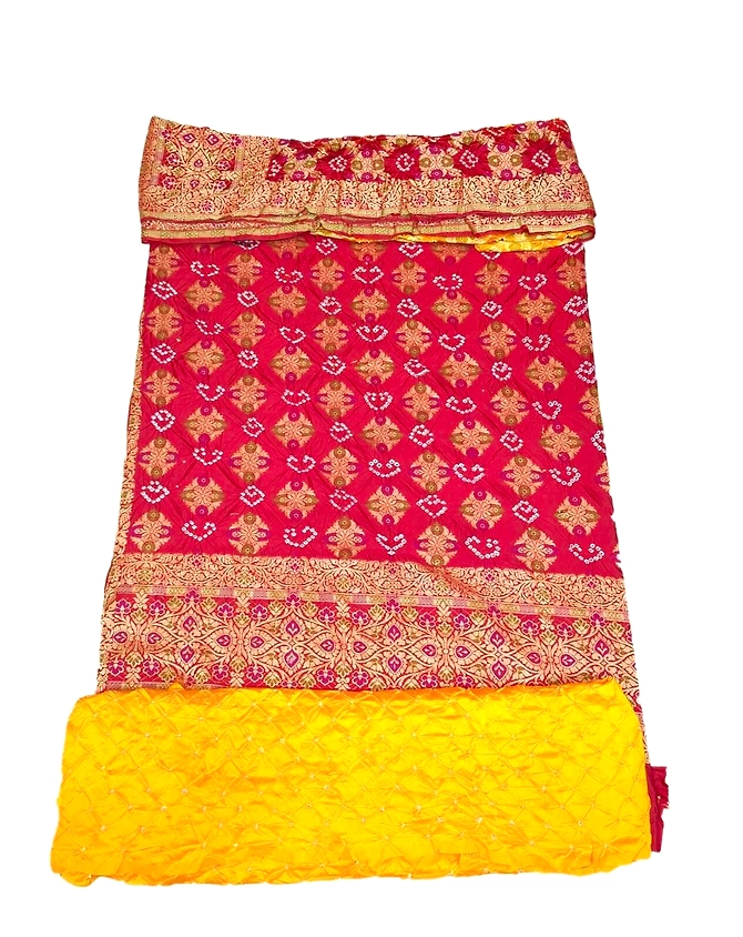 Red &amp; Yellow Color Dupion Silk Bandhani Dress-1