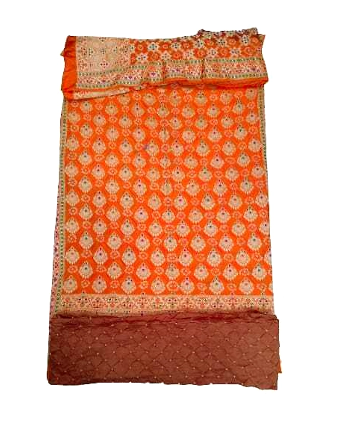 Saffron &amp; Chiku Color Dupion Silk Bandhani Dress-1