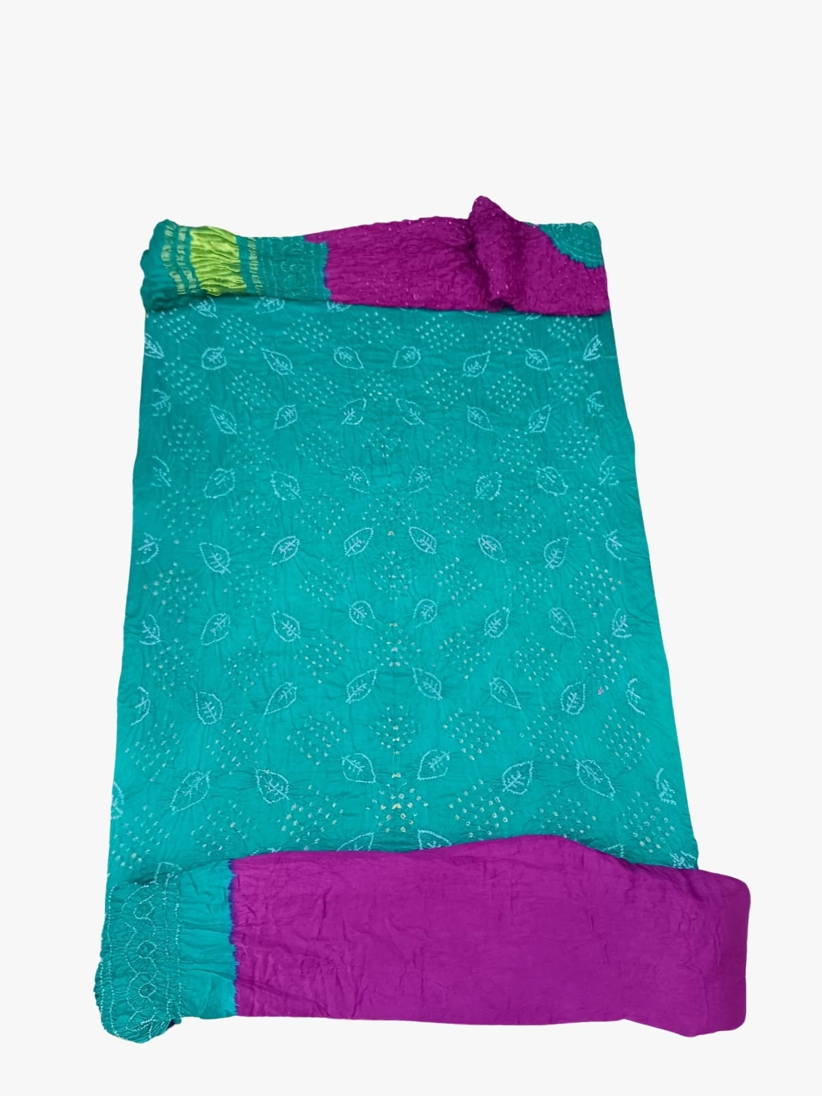 Sea Green &amp; Magenta Color Gaji Silk Bandhani Dress-1