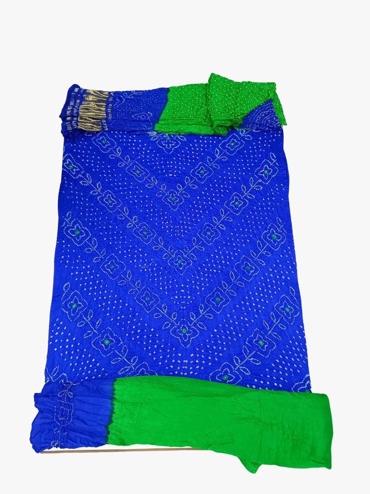 Blue &amp; Parrot Green Color Gaji Silk Bandhani Dress-1