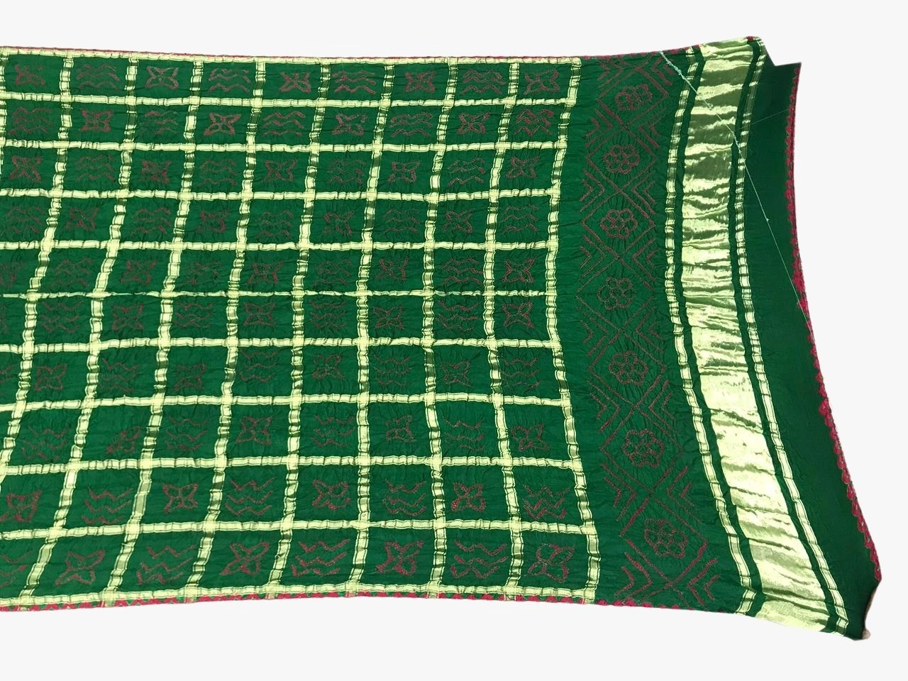 All Over Green Color Gaji Silk Bandhani Dupatta-1