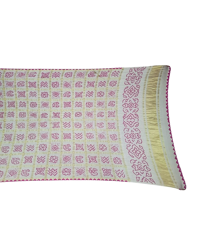 All Over White Color Gaji Silk Bandhani Dupatta-1