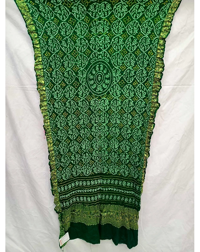 All Over Green Color Gaji Silk Bandhani Dupatta-1