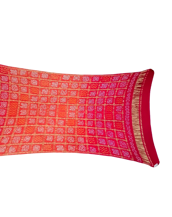 Pink &amp; Peach Color Pure Gaji Silk Bandhani Dupatta-1