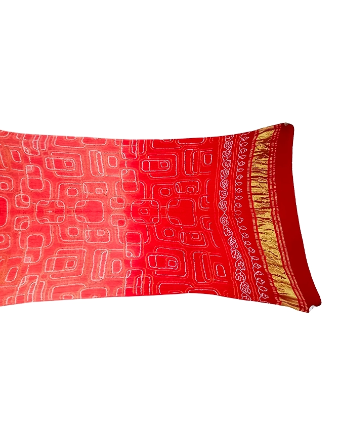Red &amp; Peach Color Pure Gaji Silk Bandhani Dupatta-1