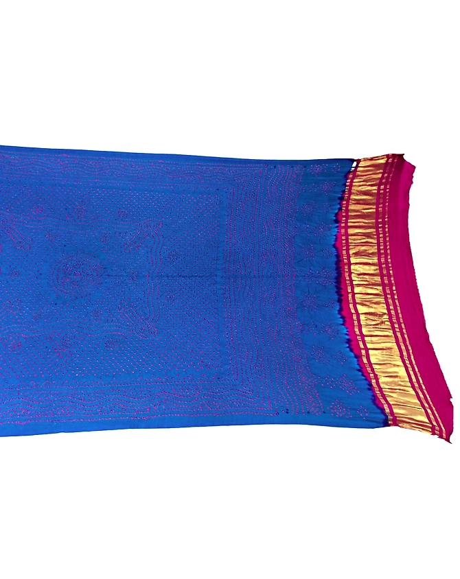 Sky Blue &amp; Rani Color Pure Gaji Silk Bandhani Dupatta-1