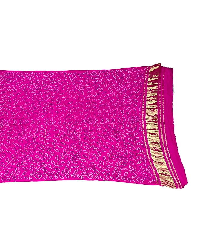 All Over Pink Color Pure Gaji Silk Bandhani Dupatta-1