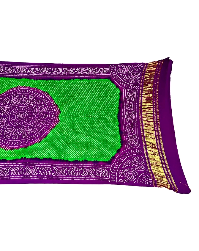 Parrot Green &amp; Magenta Color Pure Gaji Silk Bandhani Dupatta-1