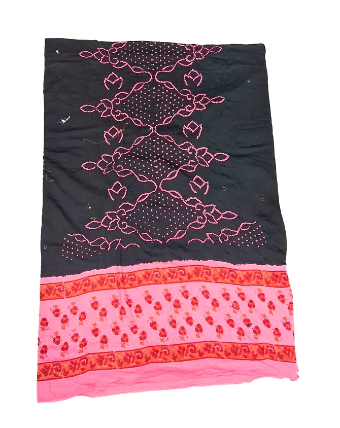 Black &amp; Pink Color Cotton Satin Bandhani kurti-1
