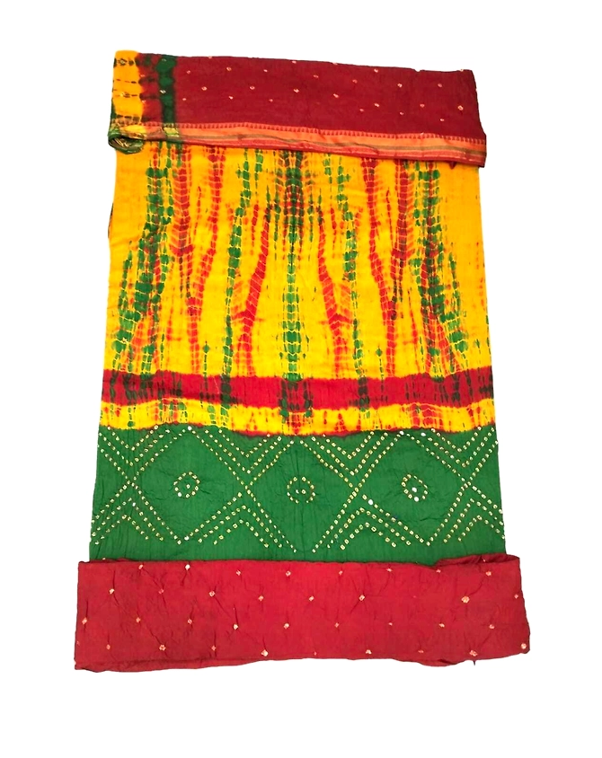 Yellow &amp; Mahendi Color Cotton Satin Bandhani Dress-2