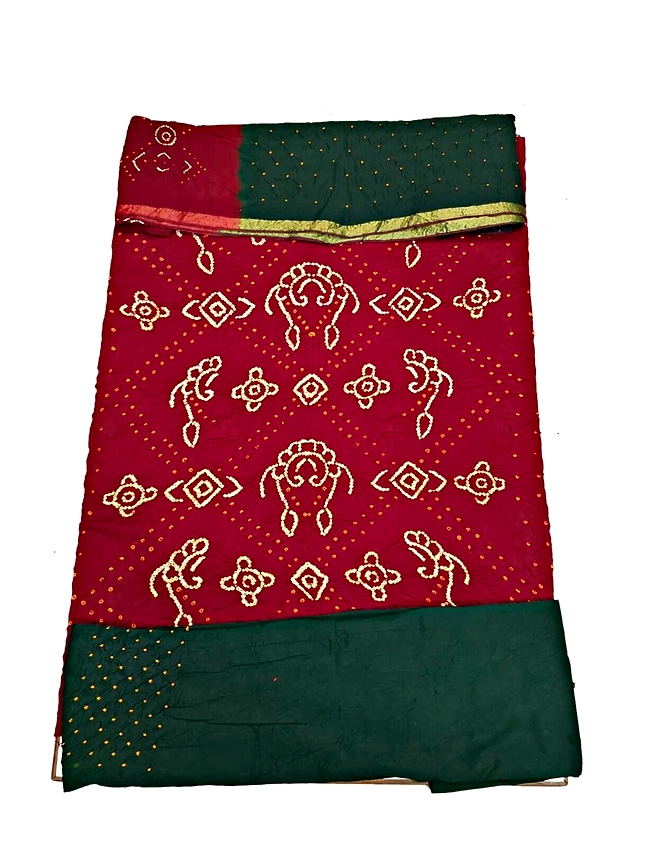 Bandhani Dress Red And Green Color Fancy Design Cotton Satin Dress Material-2