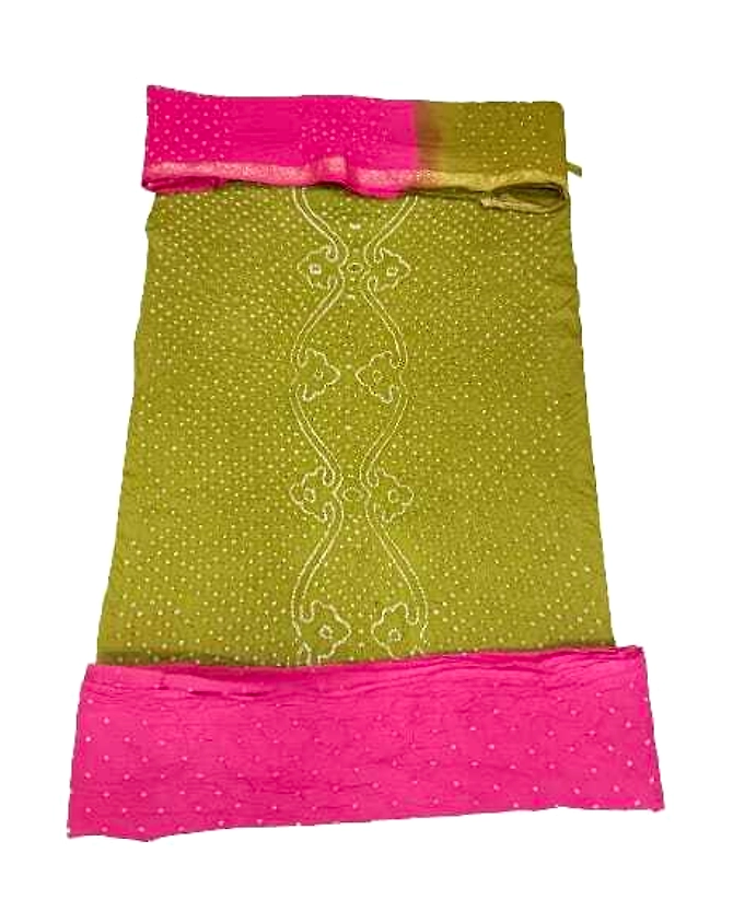 Mahendi And Pink Color Cotton Satin Bandhani Dress-2