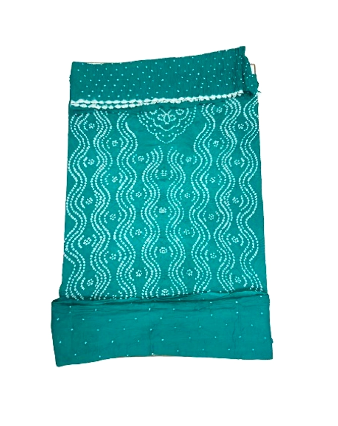 All Over Sea Green Color Cotton Satin Bandhani Dress Material-2