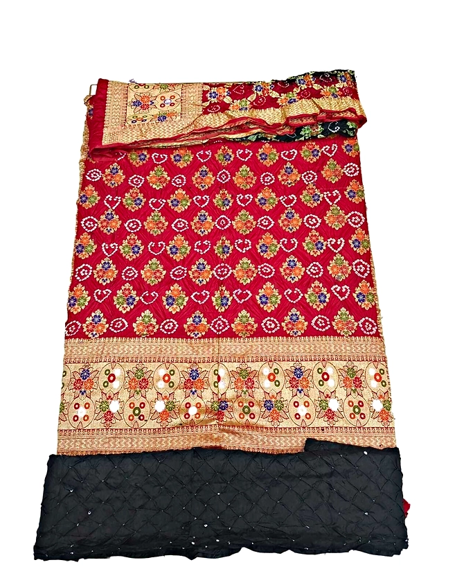 Red &amp; Black Color Dupion Silk Bandhani Dress-2