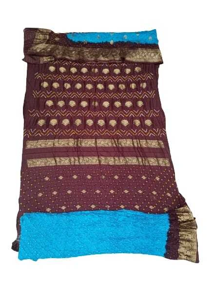 Chocolate And Sky Blue Color Pure Silk Bandhani Dress-2