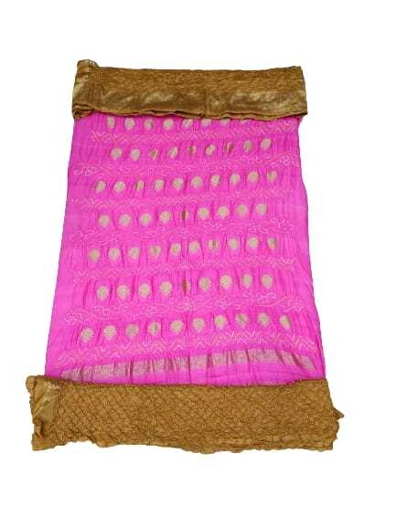 Pink &amp; Chiku Color Pure Silk Bandhani Dress Material-2