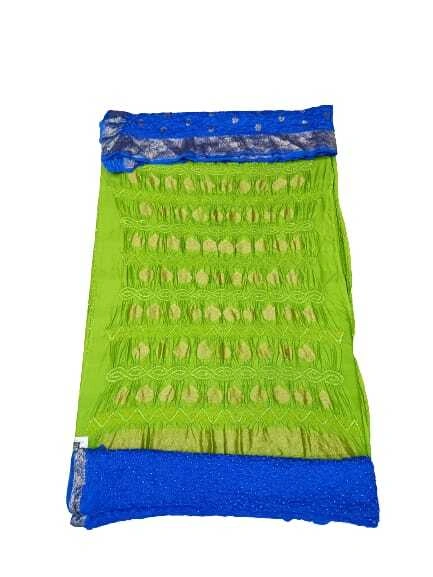 Mahendi &amp; Sky Blue Color Pure Silk Bandhani Dress Material-2