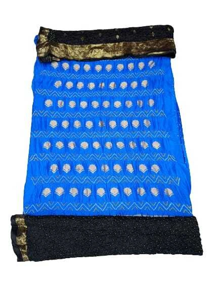 Blue &amp; Black Color Pure Silk Bandhani Dress Material-2