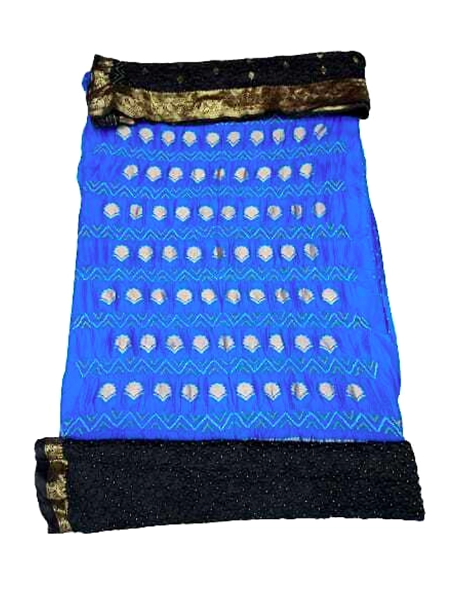 Blue &amp; Black Color Pure Silk Bandhani Dress Material-2