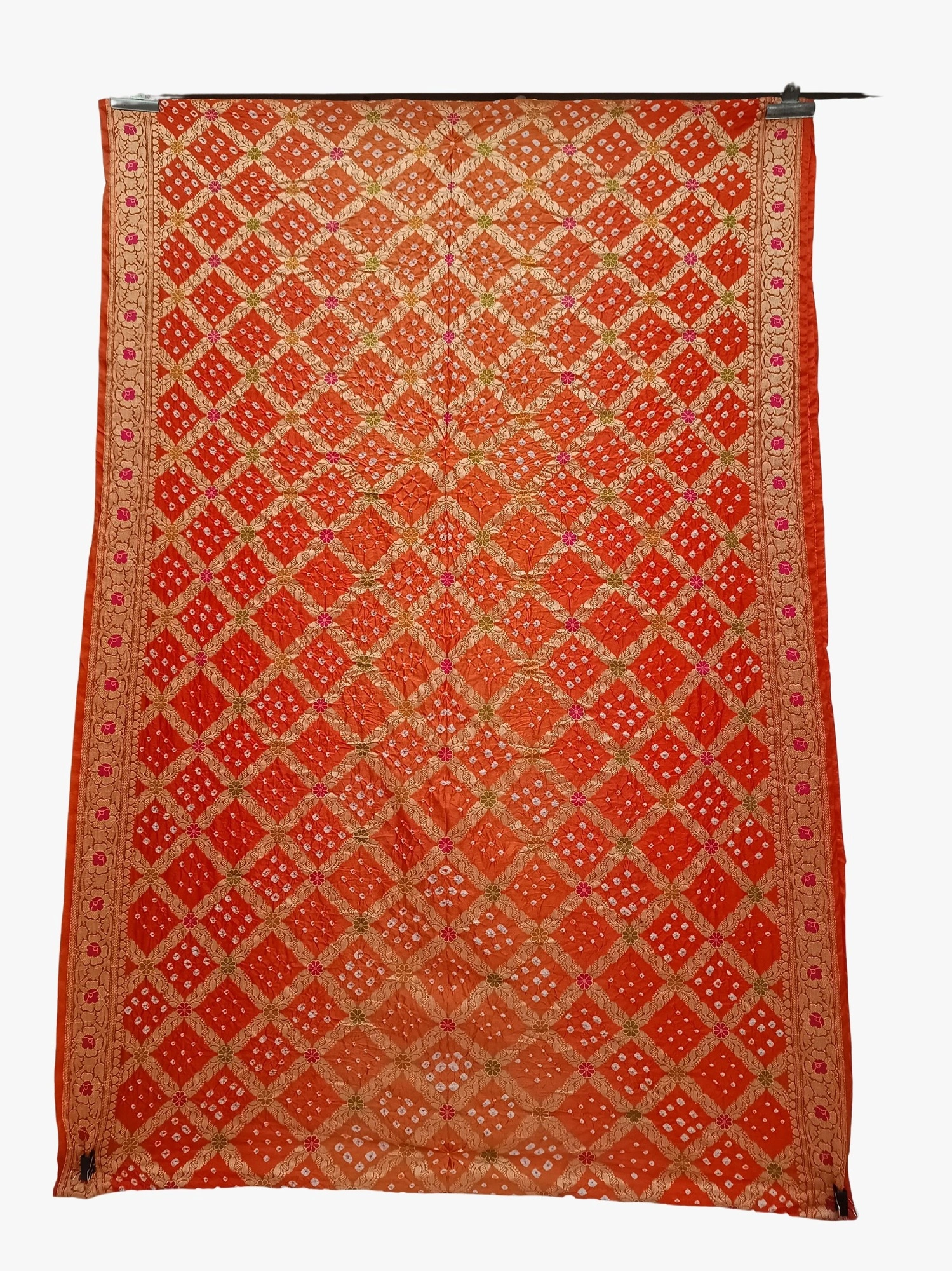 All Over Orange Color Dupion Silk Bandhani Saree-1