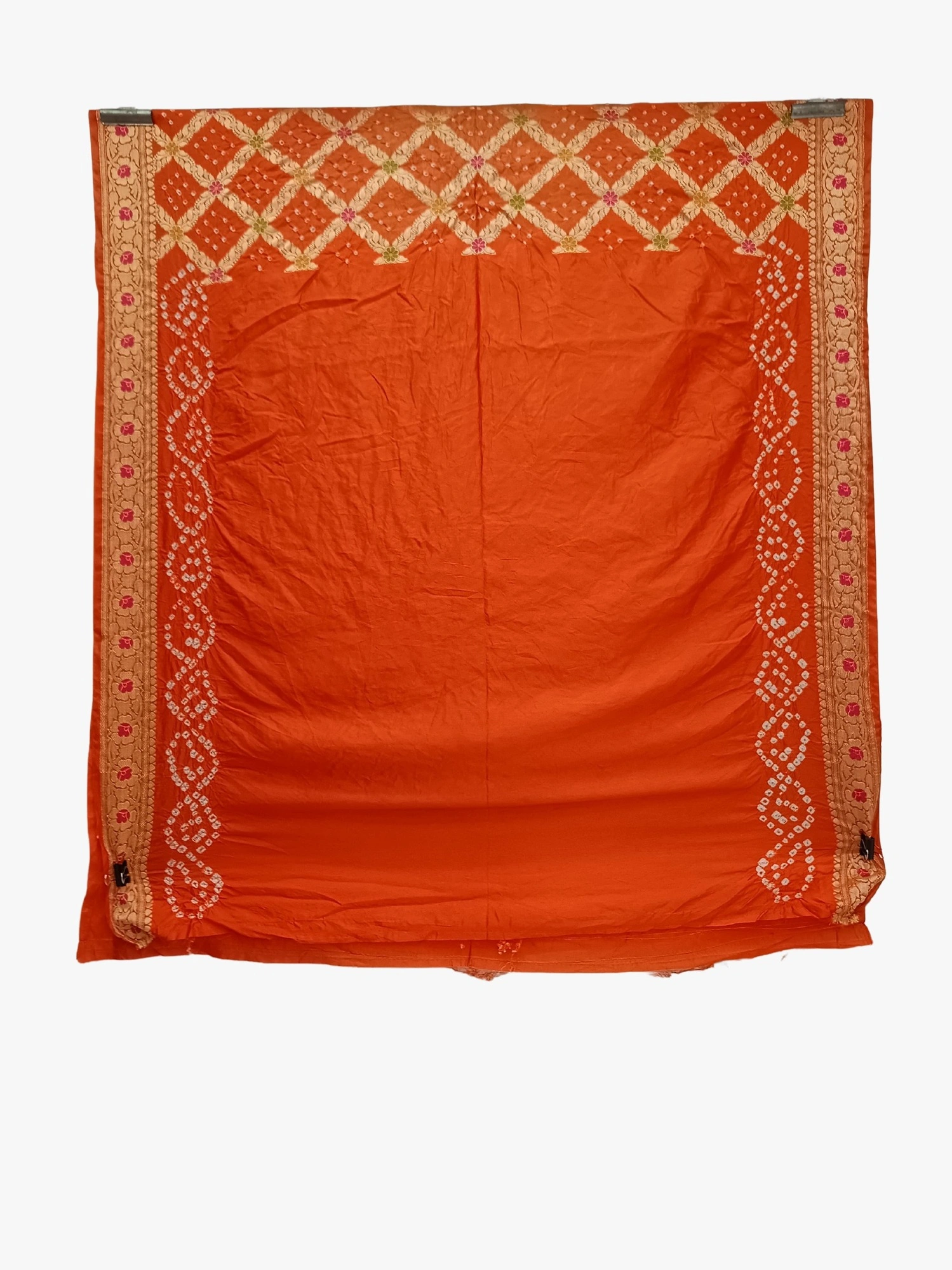 All Over Orange Color Dupion Silk Bandhani Saree-2