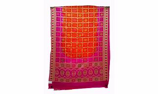 Pink & Orange Color Dupion Silk Bandhani Saree
