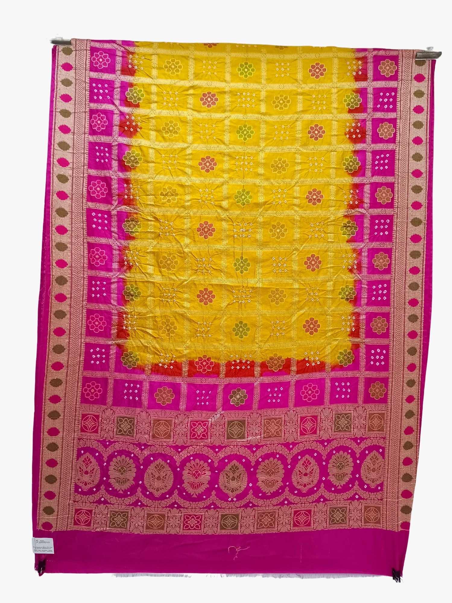 Pink &amp; Yellow Color Dupion Silk Bandhani Saree-KSA6X-90435