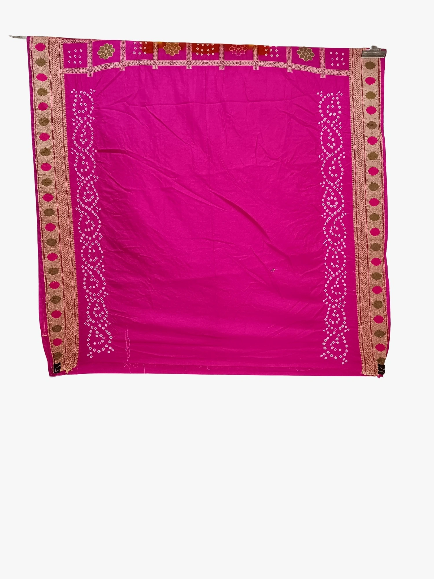 Pink &amp; Yellow Color Dupion Silk Bandhani Saree-2