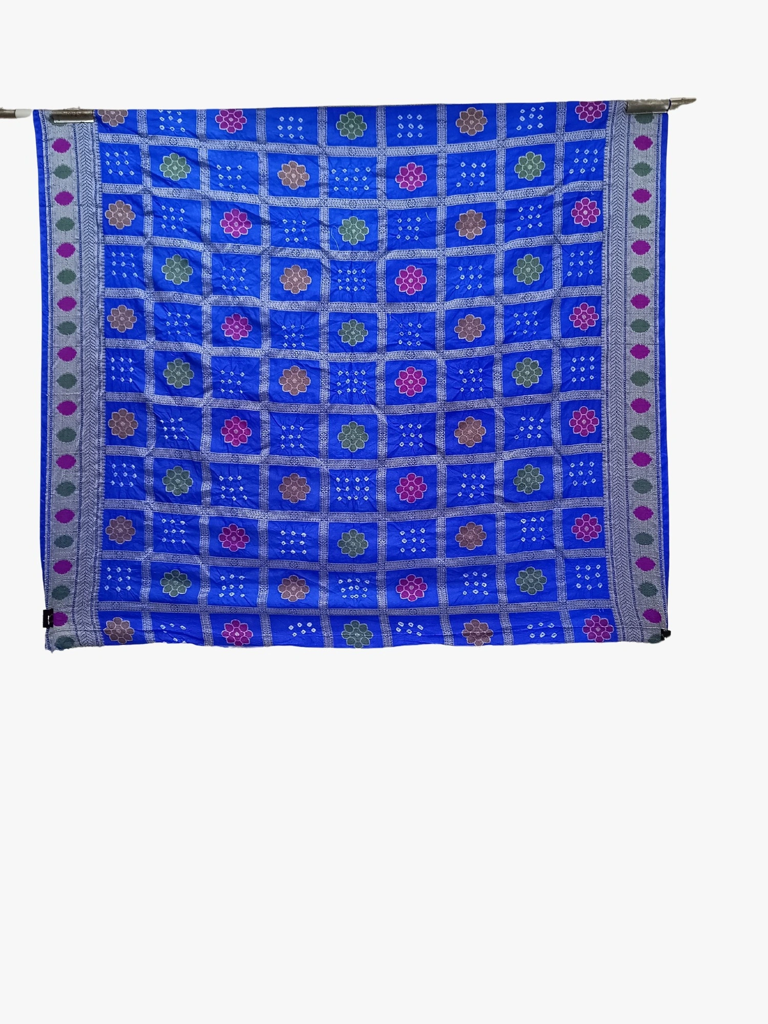 Blue &amp; Rama Color Dupion Silk Bandhani Saree-2