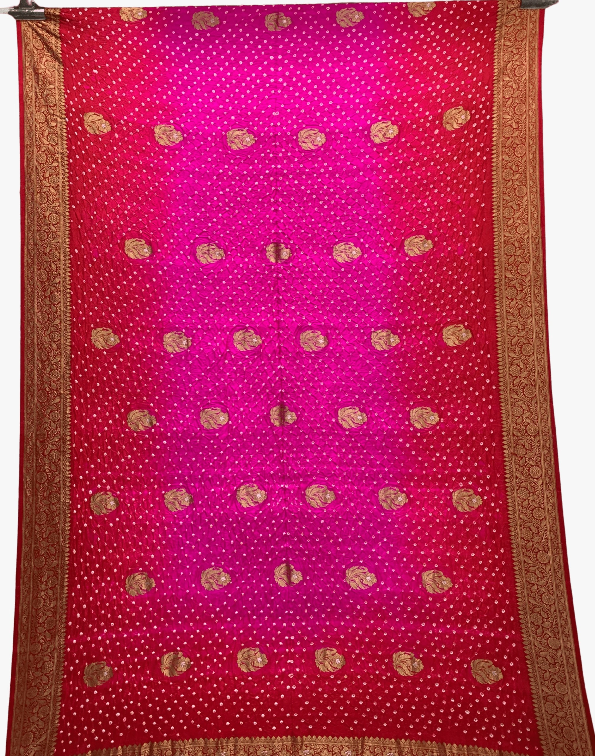 Pink &amp; Red Shaded Color Pure Silk Bandhani Saree-1