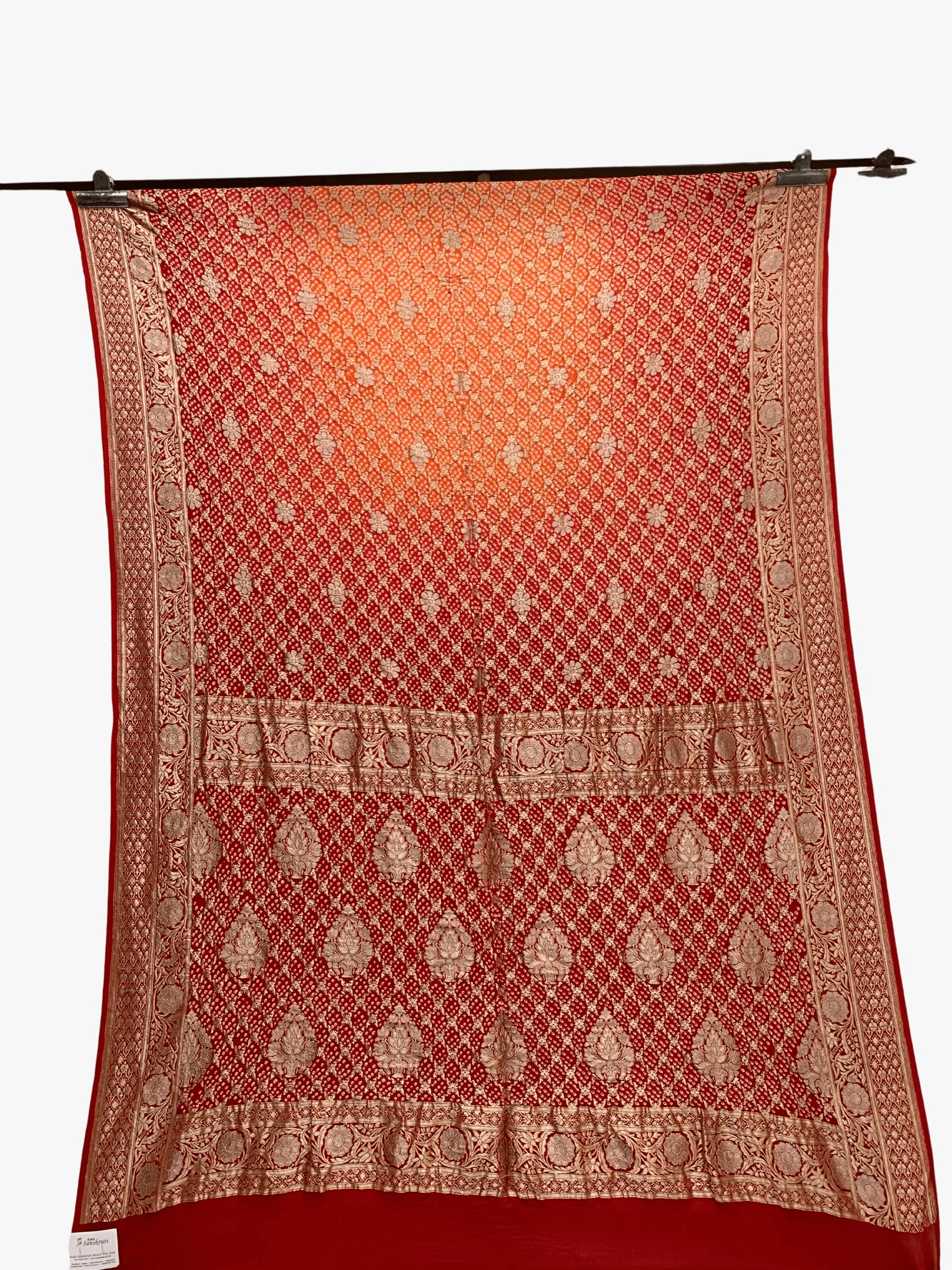 Orange &amp; Red Shaded Banarasi Georegete Bandhani Saree-KSA11X-9900