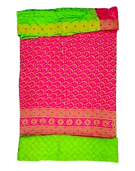 Lotus & Parrot Color Dupion Silk Bandhani Dress