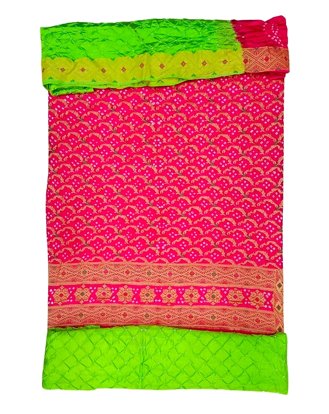 Lotus &amp; Parrot Color Dupion Silk Bandhani Dress-KSB6X-10200A