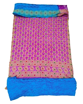 Lavender & Skyblue Color Dupion Silk Bandhani Dress